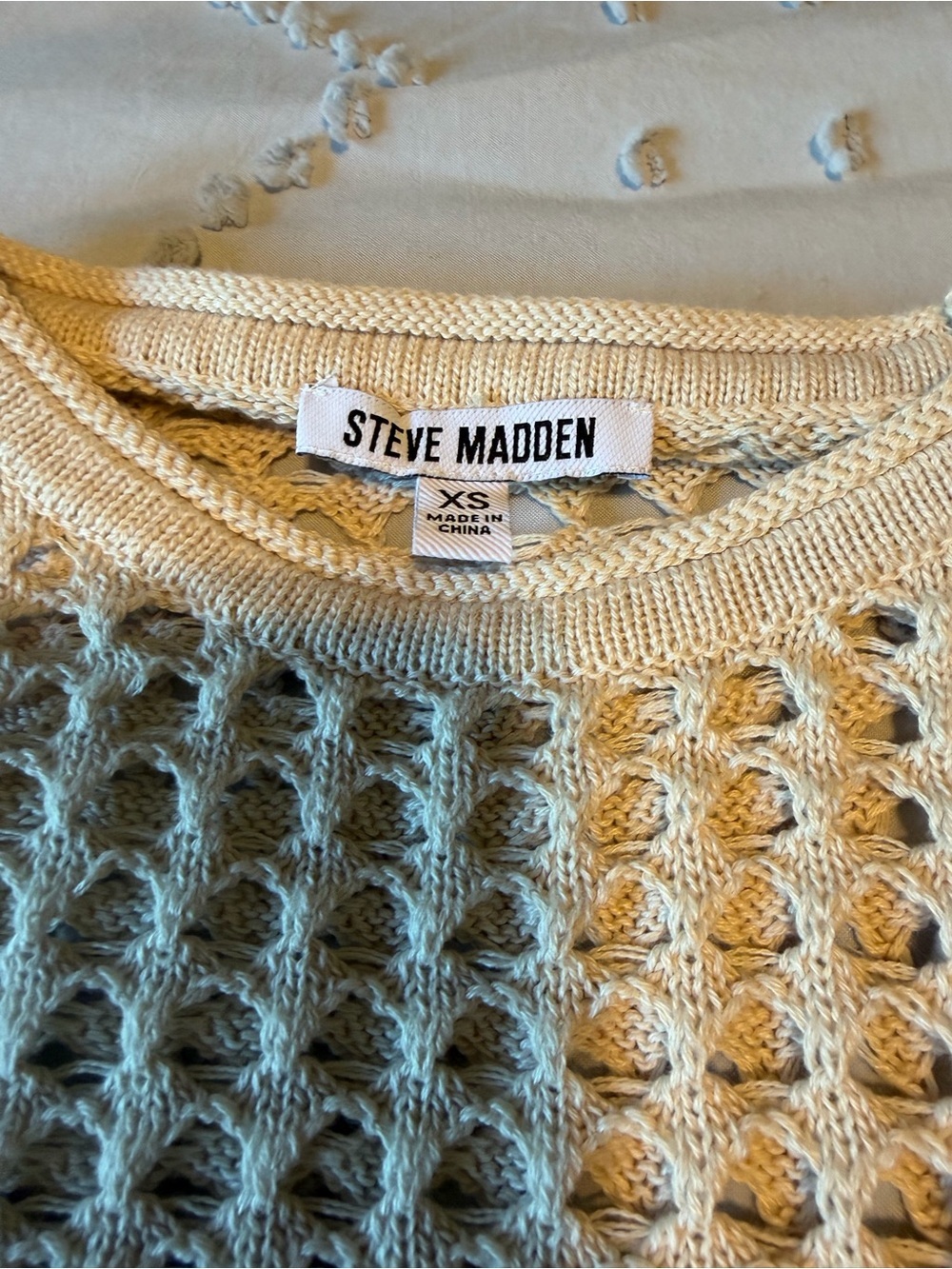 NWT Steve Madden Crochet Top Open Weave Knit Vest Beige - Picture 3 of 5